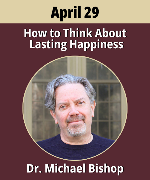 A garnet rectangle with a gold banner across the top with April 29. Below the banner on the garnet background is the webinar title, April 29 above a headshot of the speaker, Dr. Bishop