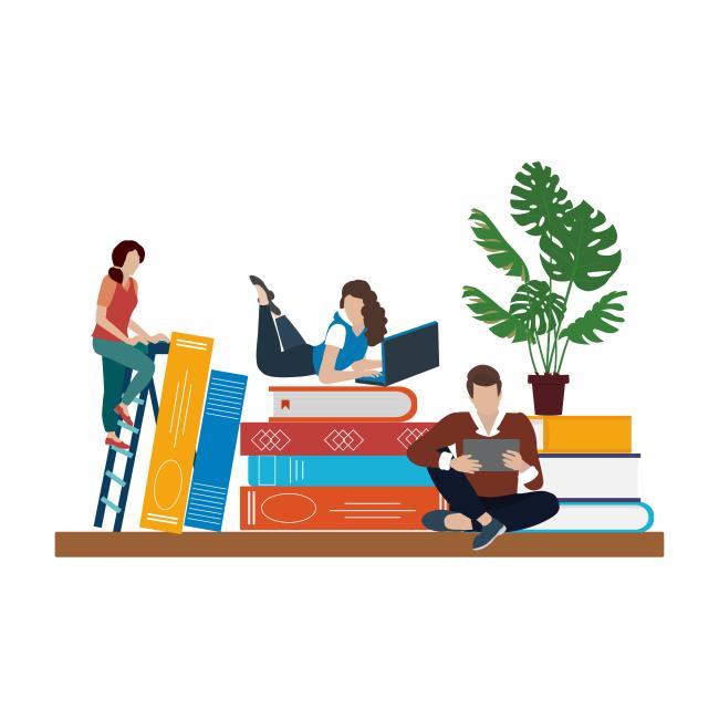 Students looking through textbooks