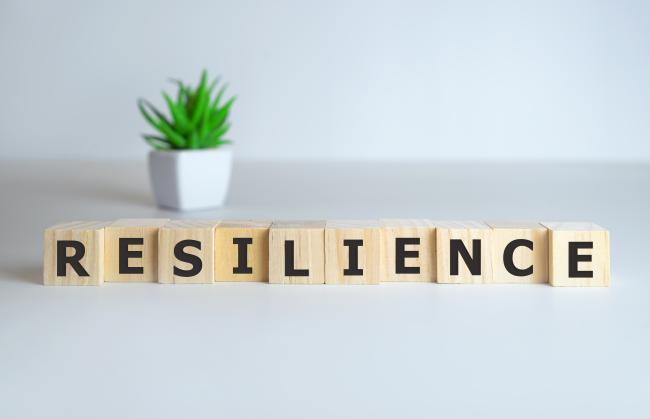 Word RESILIENCE spelled out with wooden blocks